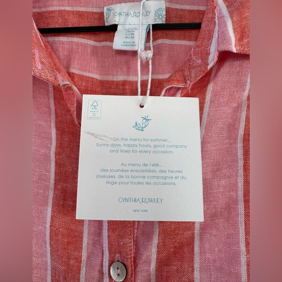 Cynthia Rowley Linen Striped Coral/Pink Button Down Tunic Cover-up Dress - Picture 4 of 6